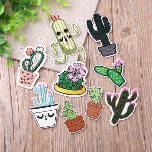 Cactus Series Embroidered Patches Iron Cute potted cactus for children Clothes Diy Badges Childrens coat T-shirt decoration