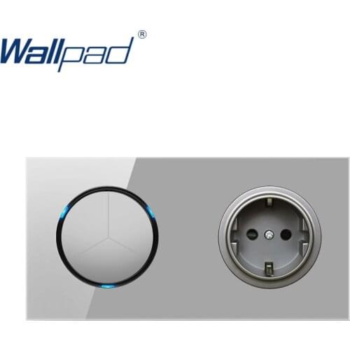 Wallpad 3 Gang 2 Way With EU German Grey Wall Power Socket Outlet Crystal Glass Panel 16A Grounded With Child Protective Lock