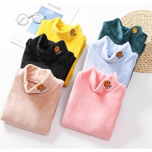 Autumn Childrens Clothes Baby Girls T Shirts Warm Pullover Kids Long-sleeve Thick Velvet Top Turtleneck Bottoming Shirt 18M-15T