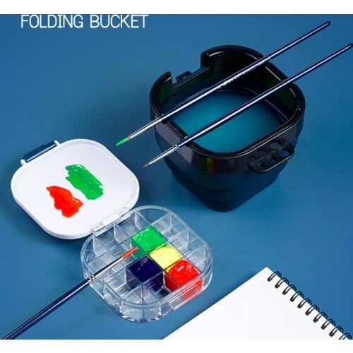 Watercolor Palette Box Folding Bucket Artist Paint Palette 16 Airtight Deep Wells Airtight for Watercolors, Gouache, Acrylic