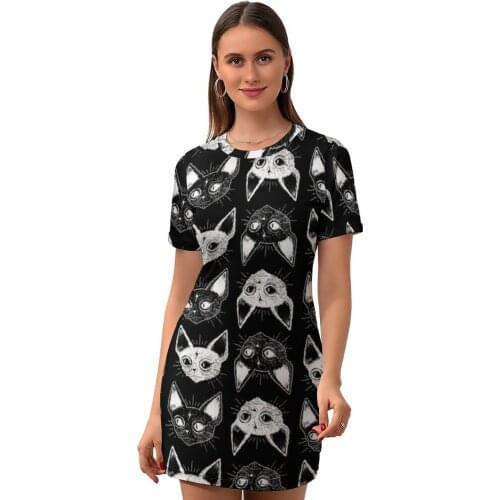 Cat Dress Short Sleeve Wholesale Spring Bodycon Women Pattern Polyester Fancy One-Piece