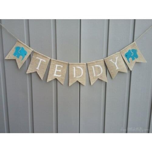 Customize name Elephant birthday burlap Banners Christening Baptism baby shower Renewal sign party Buntings garlands Photo Prop