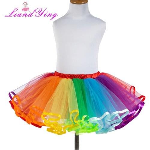 Colorful Rainbow Tutu Skirt Fluffy Tulle Girl Skirts Children Halloween Birthday Party Tutu For 1-12 Yrs