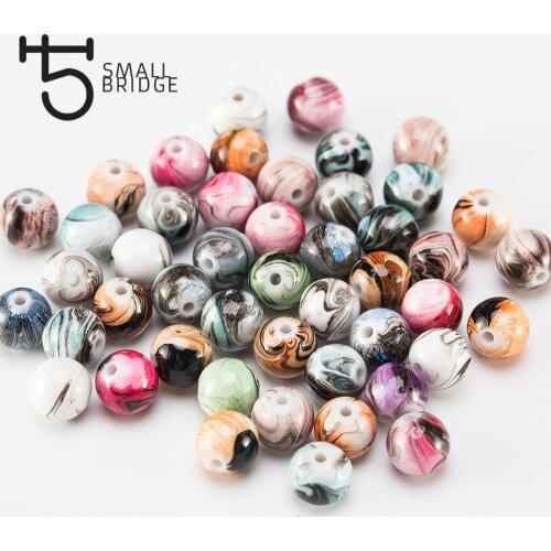 Multicolor Pattern Plastic Acrylic Beads Women Diy Material For Jewelry Making Loose Smooth Round Spacer Beads Wholesale Q301
