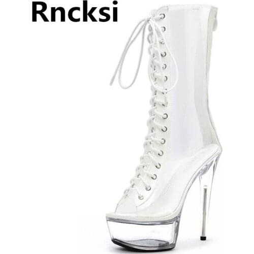 Rncksi Lace Up 15cm Sexy Women Pole Dance Shoes Ankle Straps Sandals Wedding Party 15cm High Heels Sandals With Platform Shoes