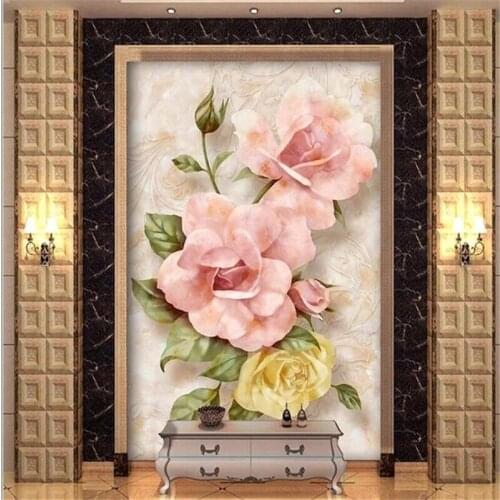 Custom Size Photo Self Adhesive Wallpapers 3d Murals HD Stone Relief Rose Passion Aisle Corridor sofa Background Wall Painting
