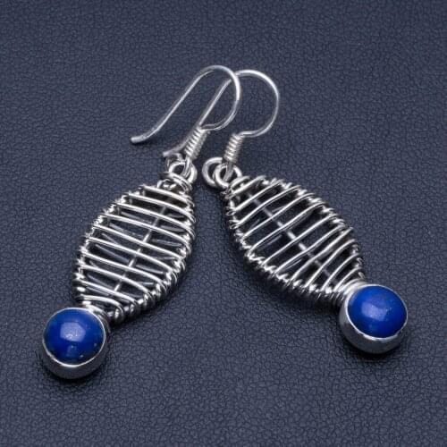 Natural Lapis Lazuli 925 Sterling Silver Earrings 1 3/4" Q1559