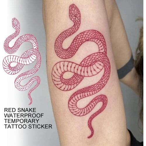 Big Size Red Snake Waterproof Temporary Tattoo Stickers For Women Men Body Art Waist Decals Fake Tattoo