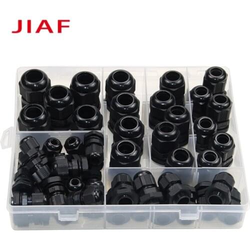 50 PCS Waterproof Cable Gland PG7 PG9 PG11 PG13.5 PG16 PG19 Plastic Black Cable Fixing Joint With Gasket Range For 3-15 mm Set