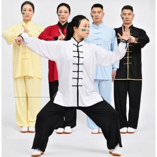 Women Men Tai Chi Clothing Practice Chinese Style Silky Comfort Martial Art Shirt Pants Set Breathable
