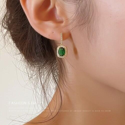 Woman Earring Trend Luxury Exquisite Geometric Green Crystal Pendant Female Accessories Goth Punk Party Womens Earrings Jewelry