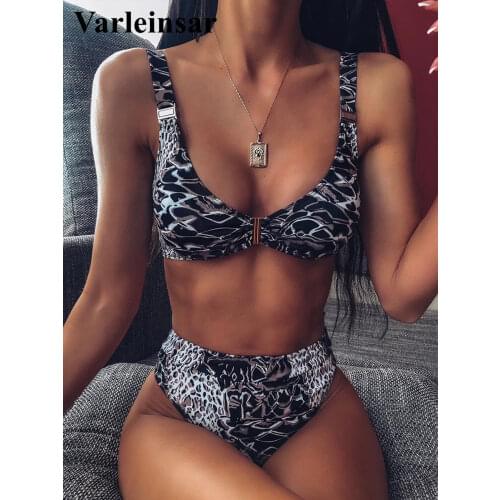 2019 Sexy Printed Swimsuit High Waist Bikini Women Swimwear Two-pieces Bikini set Bather High Waist Bathing Suit Swim Wear V1674