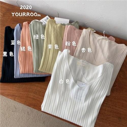 2021Summer Women Pullover Heart Neck Top With Loose Candy Color Matcha Green Tee And Thin Ice Silk Short Sleeve Knitted T-shirt