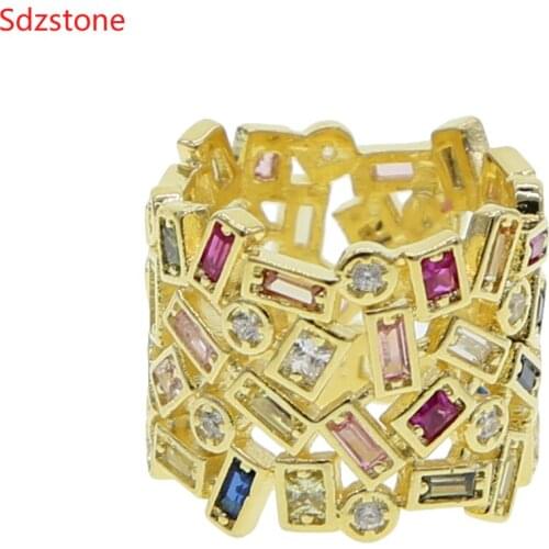 Female Big Colorful Crystal Zircon Stone Ring Luxury Gold Color Engagement Ring Vintage Wedding Rings For Women