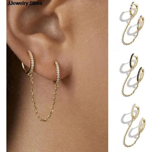 1Pair Gothic Punk Handcuff Chain Earrings Real Crystal Rhinestone European Stud Earrings Link Chain For Women/Girl