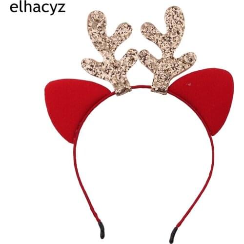1PC New Fashion DIY Christmas Deer Hairband Glitter Girls' Headband Party Cat Ears Women Headwear Hair Accessories for Children