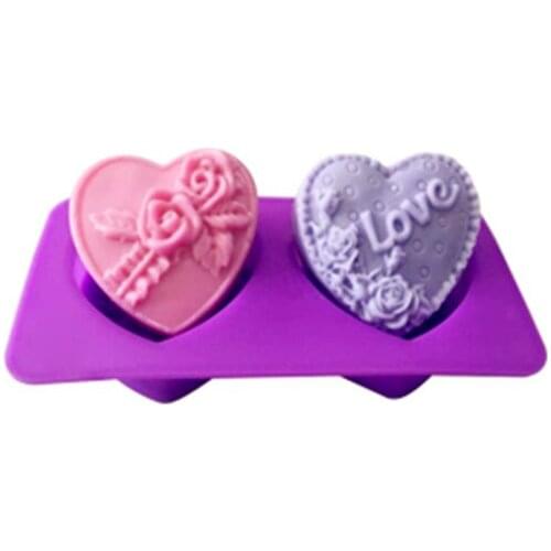1pcs Two-Holes Love Roses (xj584) Silicone Handmade Soap/Cake Mold Crafts DIY Mold