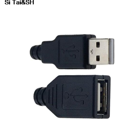 10pcs Type A Male Female USB 4 Pin Plug Socket Connector With Black Plastic Cover Type-A DIY Kits
