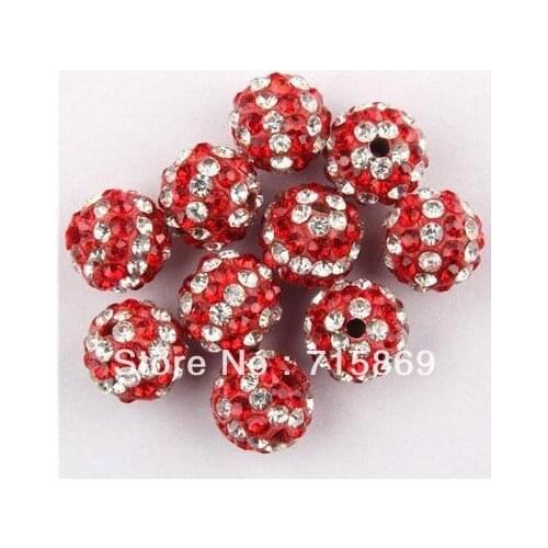 1000pcs/lot CZ Crystal Beads 10MM spacer beads For Pave Disco Balls DIY BEADS STRIPE Red-White Color