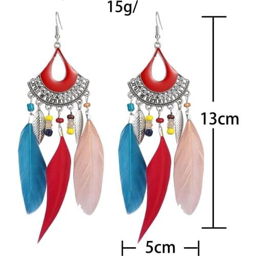 2021 Bohemian Feather Tassel Earrings Ohrringe Silver Color Alloy Vintage Statement Earrings Boho Indian Jewelry Kolczyki
