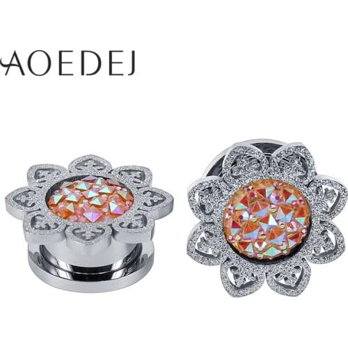 AOEDEJ Ear Flesh Tunnel and Plugs 8mm 316L Stainless Steel Dilataciones oreja Piercing Tunnel Plug Crystal Piercing de orelha