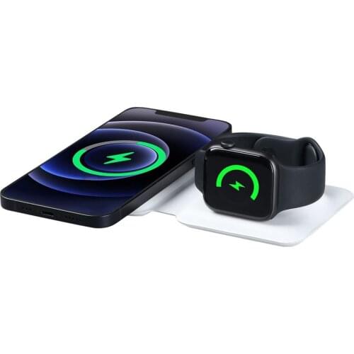 2 in 15W Qi Wireless Magnetic Charger Folding Dual Device Watch Charger For IPhone12 /Pro/ Max Fast Charging Outdoor Travel