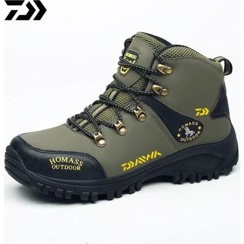Daiwa Men Hiking Fishing Shoes Anti-skid Mountain Climbing Boots Outdoor Athletic Breathable Waterproof Anti-wear Fishing Shoes