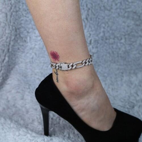 Iced out hip hop cuban Figaro Snake Link Chain leg Anklet For Women Men Ankle Bracelet Fashion Beach Accessories Foot Jewelry