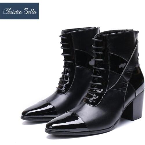 Christia Bella Brand Men Shoes Boots Italy Type Handmade Genuine Leather Boots Men Buckles Gold Party Prom Wedding Dress Boots