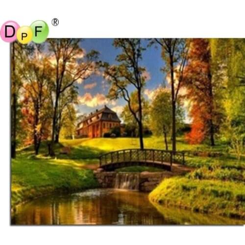 DPF 5D Diamond embroidery natural beautiful scenery DIY diamond square drill rhinestone pasted Crafts Needlework home decoration
