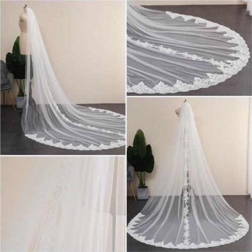 Soft Flowery Edge Wedding Veil,1 Tier Lace Around Veil ,Cathedral Wedding Veil With Blusher,Wedding Veil With Comb,Long Wedding