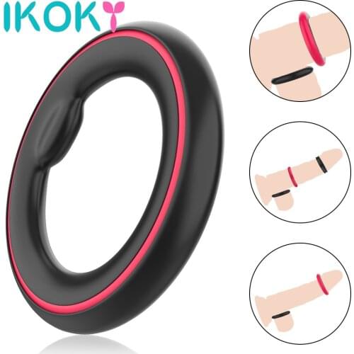 IKOKY Male Chastity Cage Device 3 in 1 Silicone Extender Cock Penis Ring Delay Ejaculation Sex Toys for Men Male Enlargement