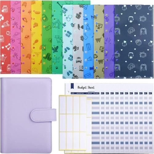 27 Pieces A6 PU Leather Budget Envelopes Binder Waterproof Plastic Cash Envelopes System for Bill Notebook Budget Planner