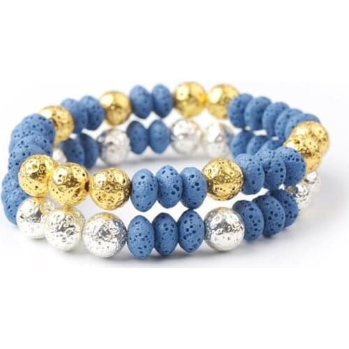 Colourful Volcanic Wheel Bead Plating Lava Stone DIY Rock Aromatherapy Essential Oil Diffuser Bracelet Yoga Strand Women Jewelry