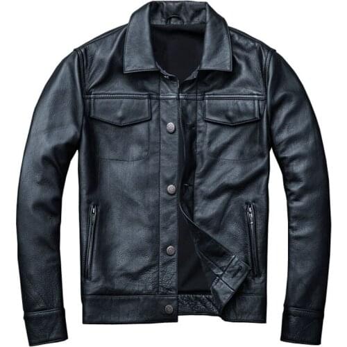 Fast Free Shipping Mens Leather Jacket Man Real Skin Coat 100% Cowhide Black Genuine Leather Jacket Brand Coat Autumn Winter