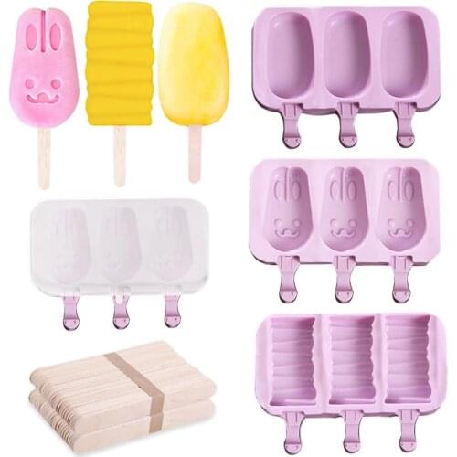 Cartoon Ice Cream Silicone Popsicle Mold Cute Mould with Lid Reusable Summer DIY Homemade Ice Cube Tray Mould Dessert Maker Tool