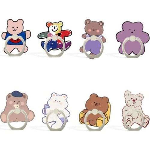 Cartoon Korea Bear Character Car Mobile Phone Stand Holder Finger Ring Smartphone Holder Stand For Iphone 11 Huawei All Phone
