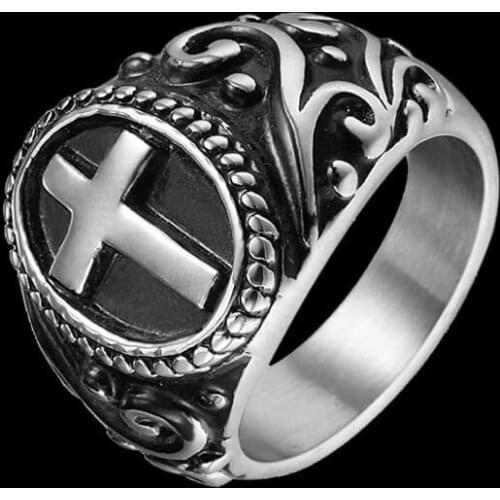Faith Cross Ring For Man 316L Stainless Steel Punk Biker Gothic Style Cross Jewellery Size 8-13