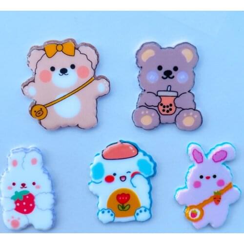 10/20 New Shiny Cartoon Cute Bear, Rabbit, Animal, Acrylic Flat DIY Crafts, Mobile Phone Shell Ornament Accessories A95