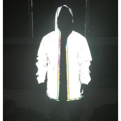 New 2021 men hip hop reflective trench coats mens hooded zipper long coat cloak jackets mens windbreaker night flash clothing