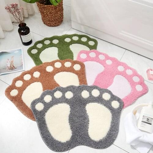 New Non Slip Soft Absorbent Flocking Shaggy Bathroom Fashion Cute Footprints Big Feet Bath Mat On Foot Pad Rug Household itemst