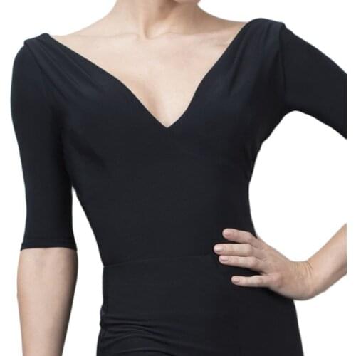 New black leopard Latin Dance Tops Women Costume V neck half Sleeves Latin Practice Wear For Adult Female Latin Dance Tops Women