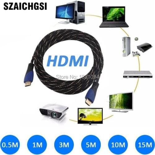 Wholesale 200pcs/lot High Speed HDMI Cable Gold Plated Connection with black and gold mesh 1080P,0.5m,1m,1.8m,3m,5m,10m,15m