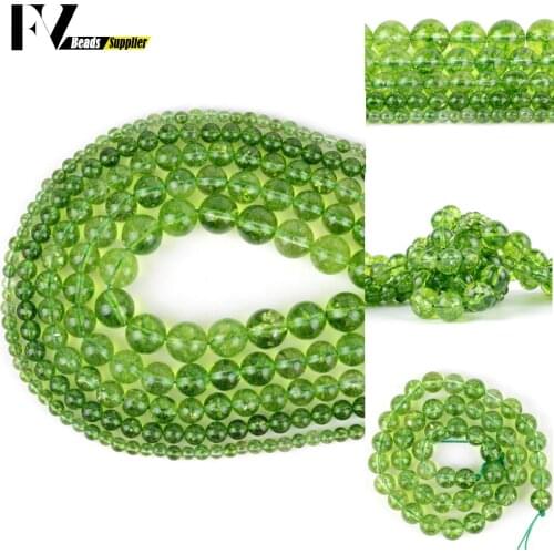 Wholesale 4mm-12mm Natural Stone Green Peridot Crystal Spacer Round Beads For Jewelry Making DIY Bracelets Necklace Needlework
