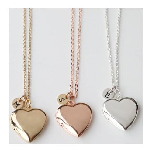 Personalize rose gold heart Locket initial Necklace, gift for lover, Valentines Day gift, birthday Mothers Day necklace gifts
