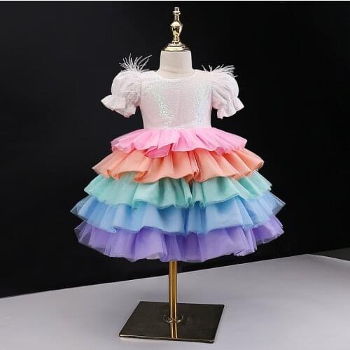 Baby girl dress sweet princess dress girl rainbow TUTU dress stage catwalk costumes toddler girl dress flower girl party dress