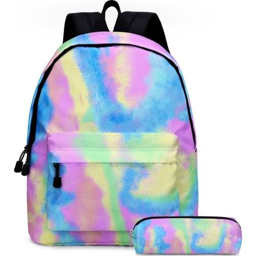 New Brand 2pcs/set Tie Dye Printing Girl Backpack Primary School Students Children Schoolbag with Pencil Bag Daypack Mochila Hot