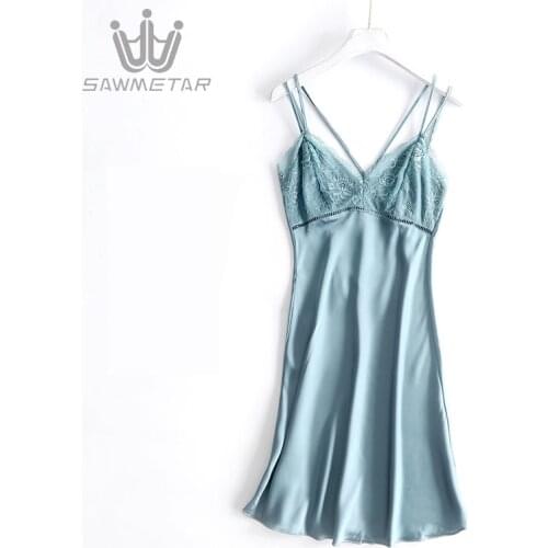 Sexy Nightgown lounge set sleeveless Summer Fashion Nightwear silk lace size XXL Ladies Nightdress Cool sleepwear