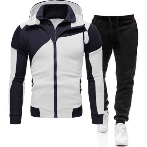 Autumn Winter Mens Tracksuit 2 Piece Sportswear Fitness Clothes Zipper Hoodies Pants Sets Workout Sports Running Coat Jackets