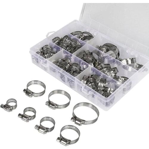 Stainless Steel Single Ear Hose Clamp, 80Pcs 6-23.6mm Crimp Hose Clamp Assortment Kit Ear Stepless Cinch Rings Crimp Pinch Fit